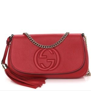 Gucci Red Leather Soho Chain Shoulder Bag